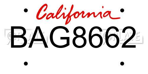 BAG8662 California License Plate