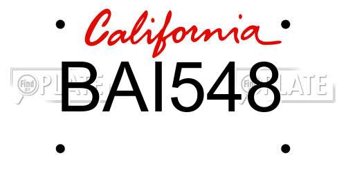 BAI548 California License Plate
