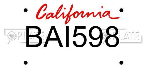BAI598 California License Plate