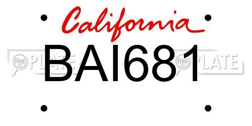 BAI681 California License Plate