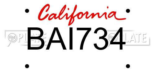 BAI734 California License Plate