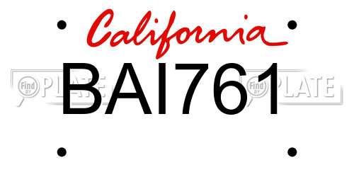 BAI761 California License Plate