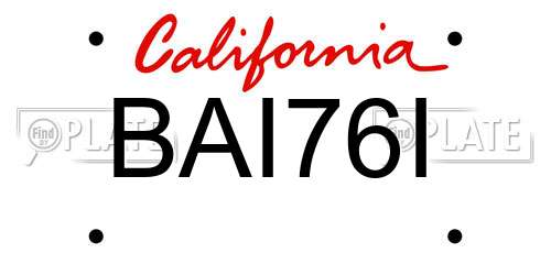 BAI76I California License Plate