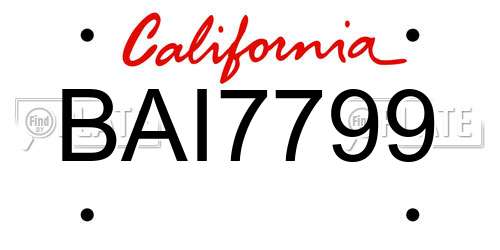 BAI7799 California License Plate
