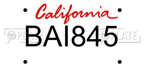 BAI845 California License Plate