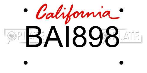 BAI898 California License Plate