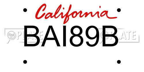 BAI89B California License Plate