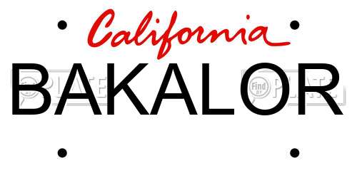 BAKALOR California License Plate