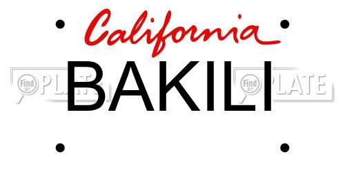 BAKILI California License Plate