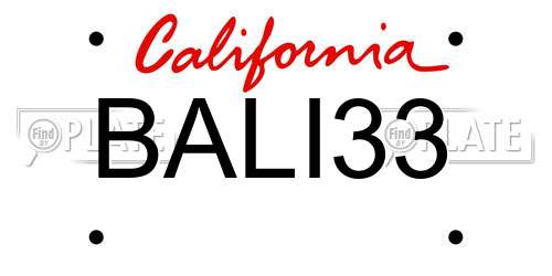 BALI33 California License Plate