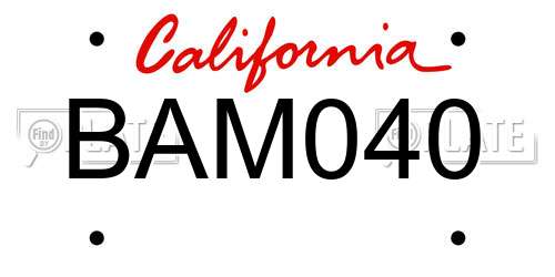BAM040 California License Plate
