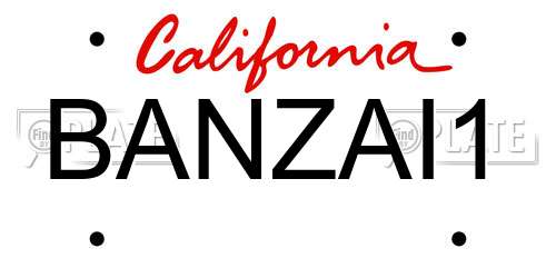 BANZAI1 California License Plate