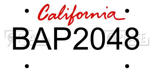 BAP2048 California License Plate