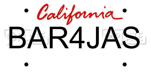 BAR4JAS California License Plate
