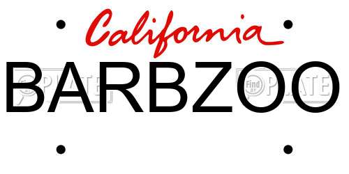 BARBZOO California License Plate