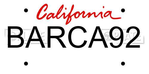 BARCA92 California License Plate