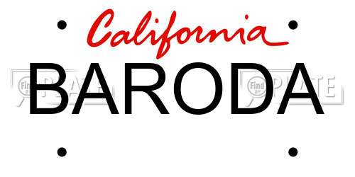BARODA California License Plate