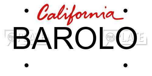 BAROLO California License Plate
