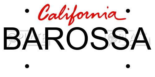 BAROSSA California License Plate
