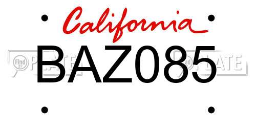 BAZ085 California License Plate