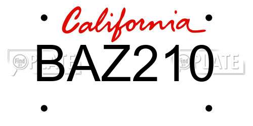 BAZ210 California License Plate
