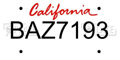 BAZ7193 California License Plate