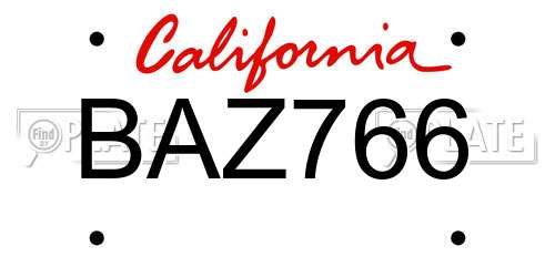 BAZ766 California License Plate