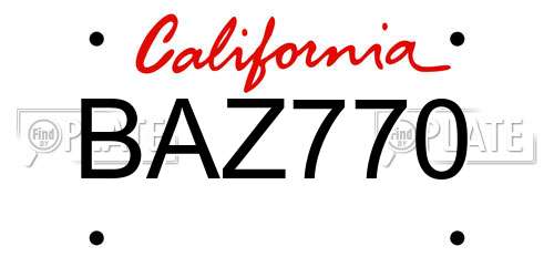 BAZ770 California License Plate