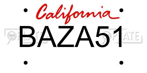 BAZA51 California License Plate