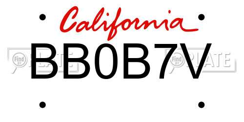 BB0B7V California License Plate