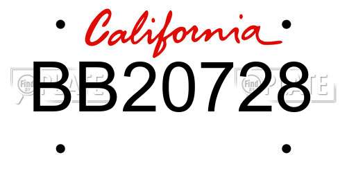 BB20728 California License Plate
