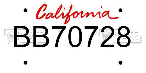BB70728 California License Plate