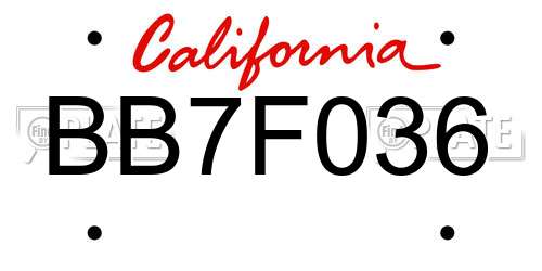 BB7F036 California License Plate