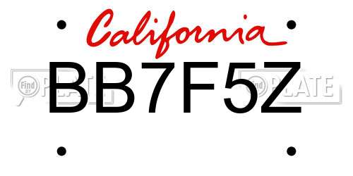 BB7F5Z California License Plate