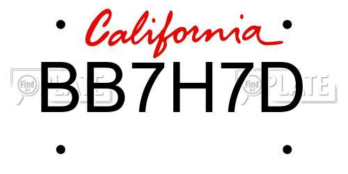 BB7H7D California License Plate