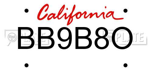 BB9B8O California License Plate