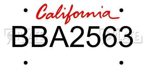 BBA2563 California License Plate