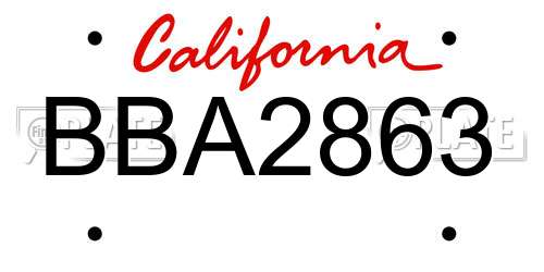 BBA2863 California License Plate