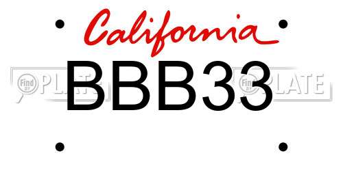 BBB33 California License Plate