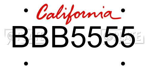 BBB5555 California License Plate