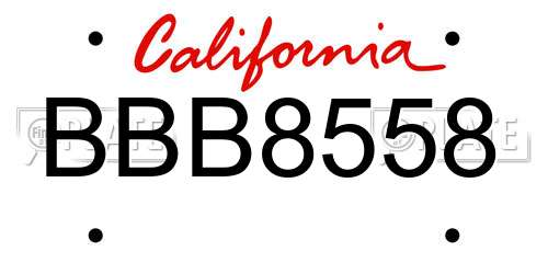 BBB8558 California License Plate