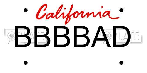 BBBBAD California License Plate