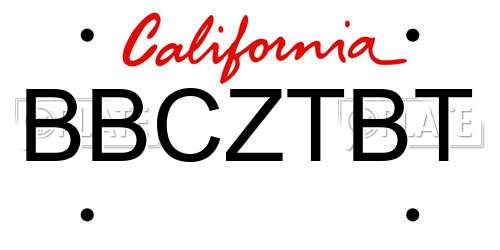 BBCZTBT California License Plate