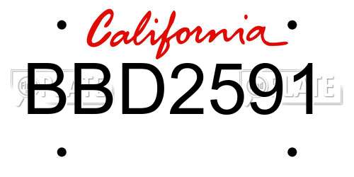 BBD2591 California License Plate