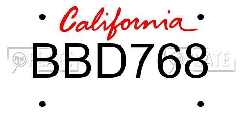 BBD768 California License Plate