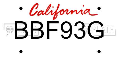 BBF93G California License Plate