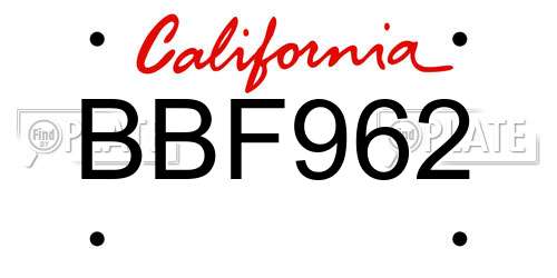 BBF962 California License Plate