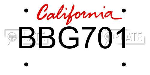 BBG701 California License Plate