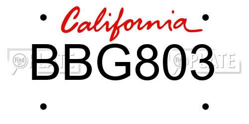 BBG803 California License Plate