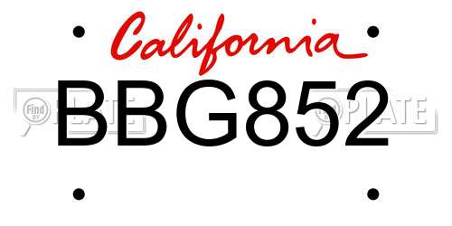 BBG852 California License Plate